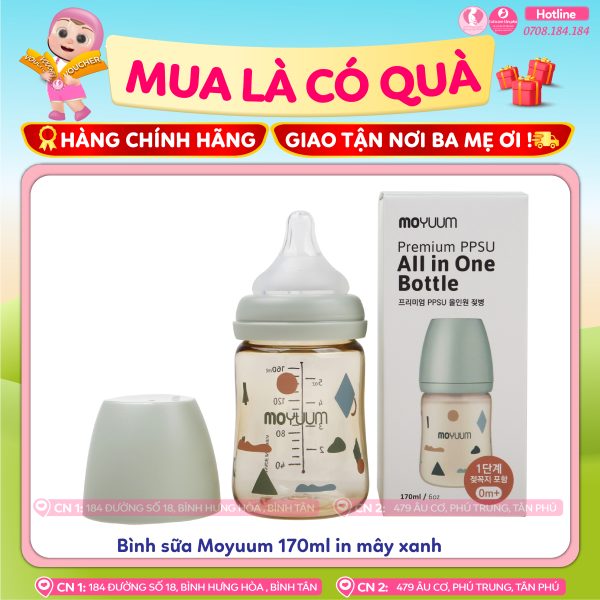 Bình sữa Moyuum 170ml in mây xanh